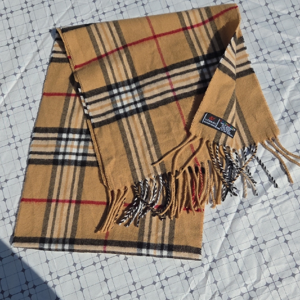 V. FRAAS Tan and Black Plaid Scarf - Picture 1 of 5
